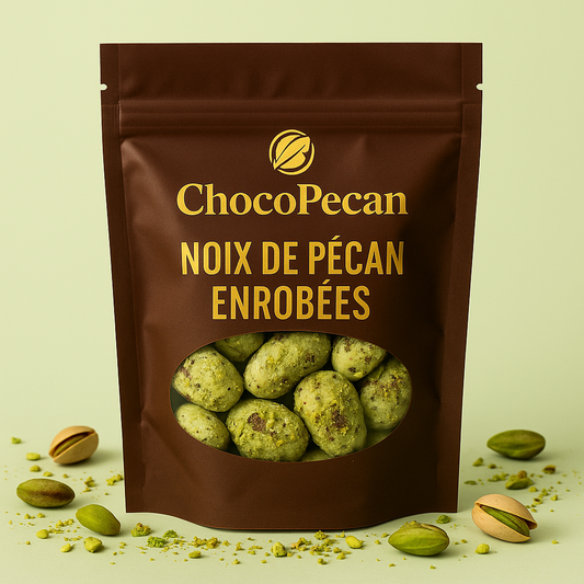 Noix de pécan enrobées de chocolat pistache